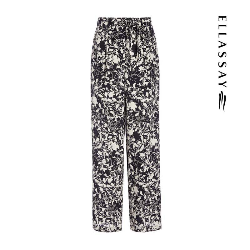 ELLASSAY Women's Mulberry Silk Printed Wide-Leg Pants