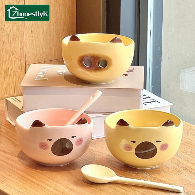 Cute Siam Cat Ceramic Salad Bowl Family Fruit Snack Dinner Bowls Cartoon Tableware Kitchen Utensils Accessories