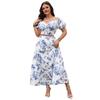Spring and Summer Women's Casual Printed Large V-neck Top and Long Printed Skirt Set