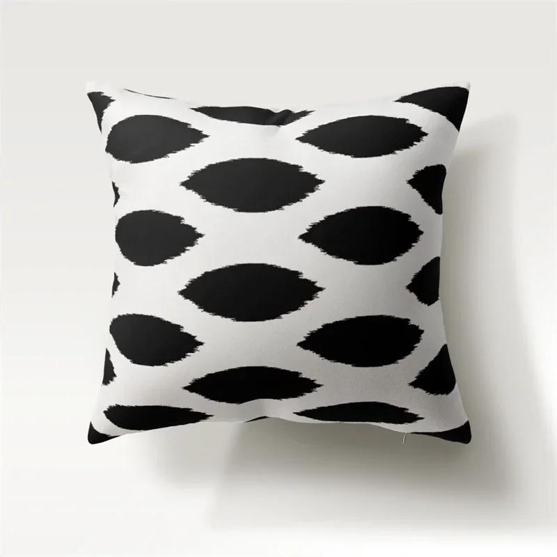 Black And White Geometric Pattern Throw Pillow Cover With Short Plush Print For Living Room Sofa Decoration Cushion Cover