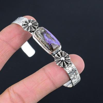 Daughters Day Sale Charoite Stone Wedding Bangle Bracelet 925 Sterling Silver