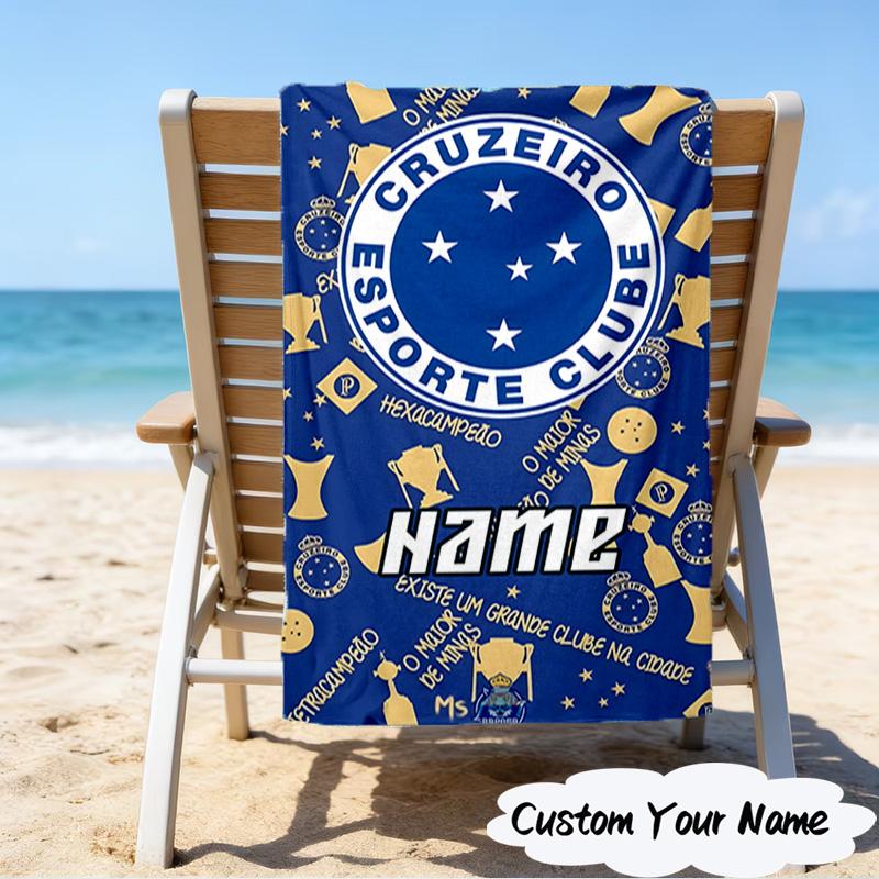 1PC Custom Name Beach Towel Cruzeiro FC Crest Beach Towel, Suitable for Camping, Travel, Beach Accessories, Super Absorbent, Family Gift