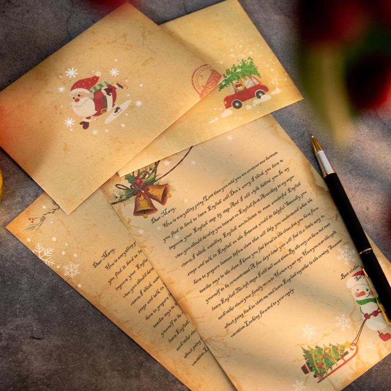 

6pcs Vintage Christmas Kraft Letter Paper Santa Claus Snowman Invitation Envelope Holiday Christmas Party Gift Greeting Card