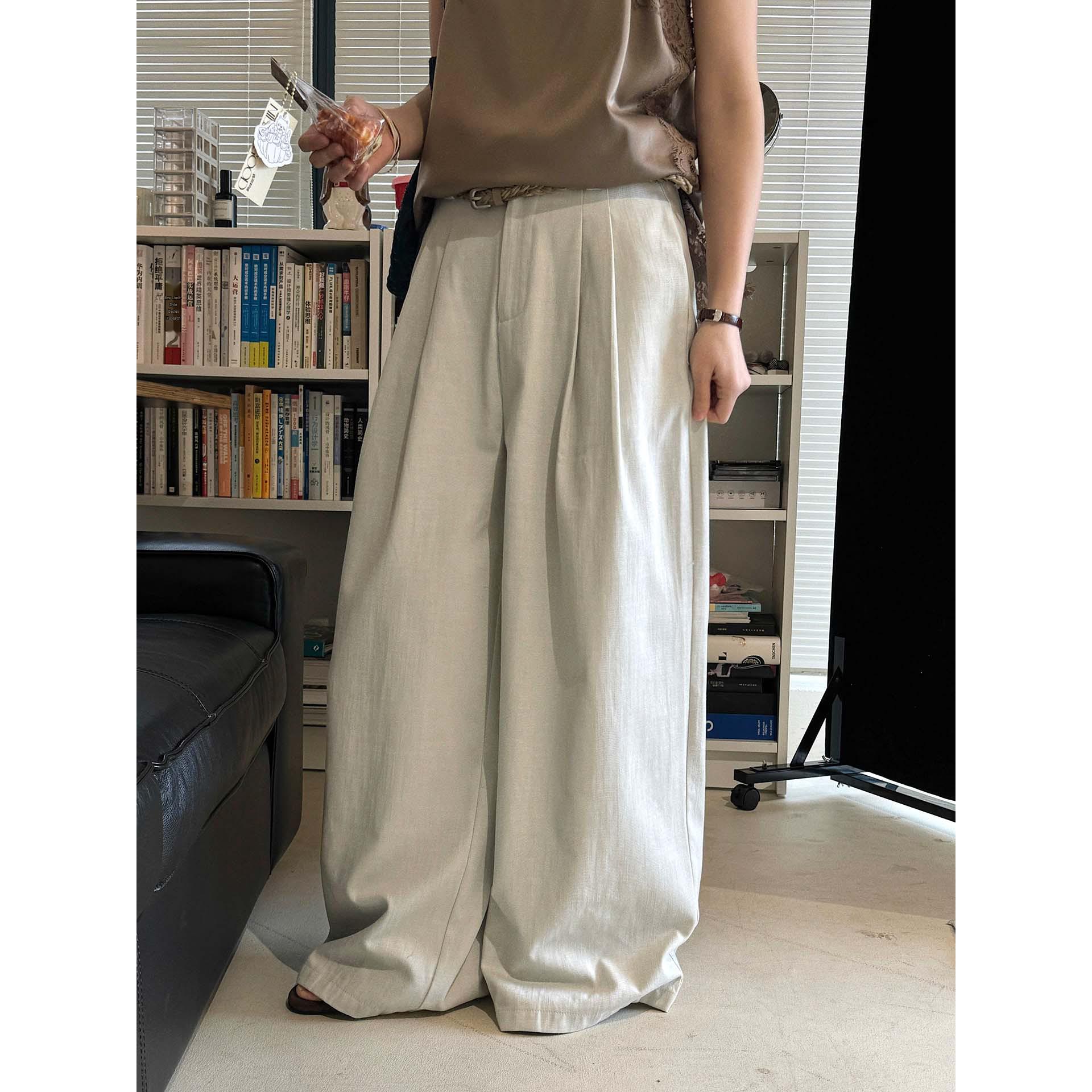 

Louvre Women s Retro Korean Style Cotton Linen Loose Casual Pants with Woven Belt - Spring/Summer Collection Small абрикосовый