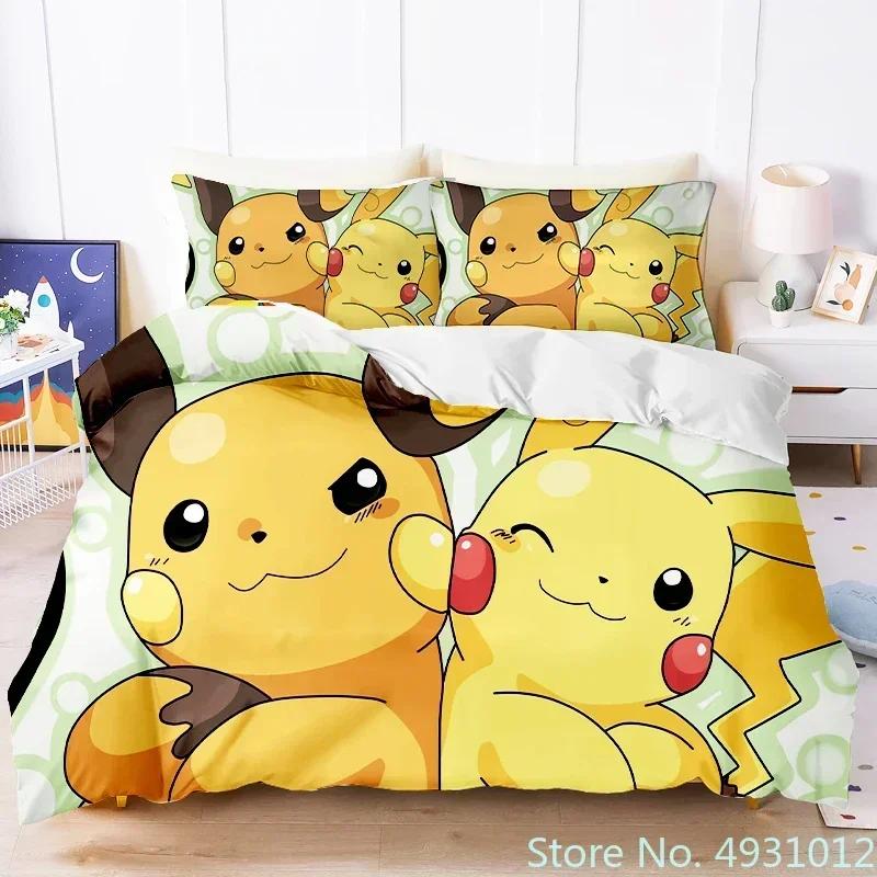 3D Printed Anime Figure Pikachu Bedding Set Pillowcase Jumpman Bedclothes Cartoon Children Kids Quilt Duvet Cover Gift