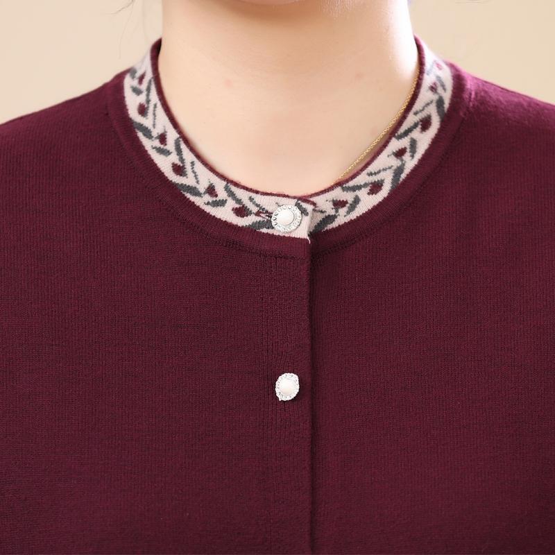 Plus Size Women Button Knit Cardigan for Elderly Ladies Round Neck Long Sleeve Casual Sweater Outerwear