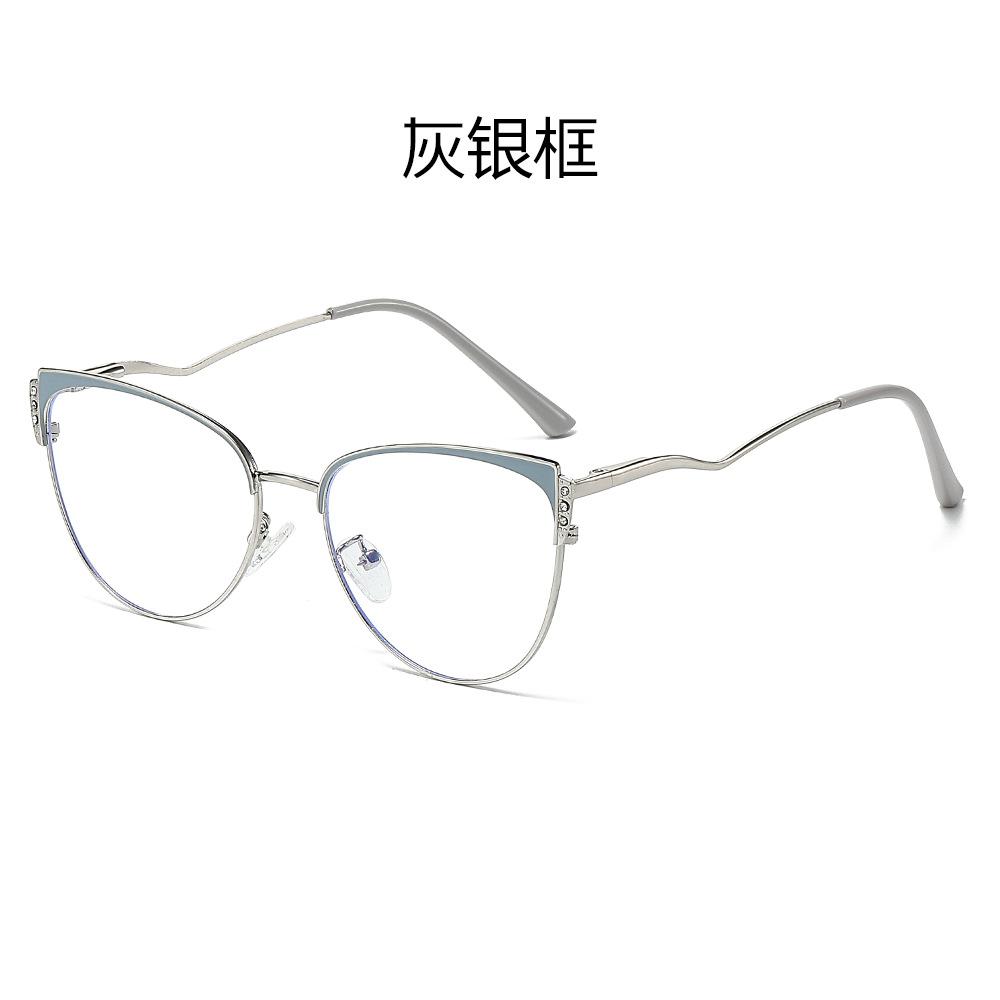 

Ретро Очки с плоскими линзами, инкрустированные бриллиантами, Очки «кошачий глаз», Очки с оправой «брови», Металлические очки с защитой от синего света для модной девушки Blue Film Flat Mirror - Spring Foot