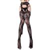 Black Silk Flower Fishnet Stockings with Open Crotch & Lace Garter: Hot Summer Fashion