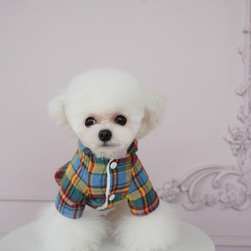 Pet Dog Winter Outfit Set Rainbow Plaid Skirt Two-Legged Coat Small Medium Breeds