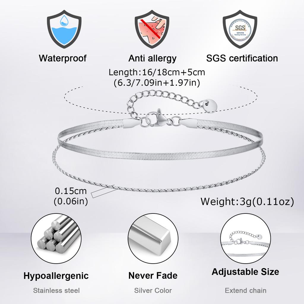 2pcs/set Blade Chain Bracelet for Men Boys,Minimalist Stainless Steel Adjustable Wristband Gift