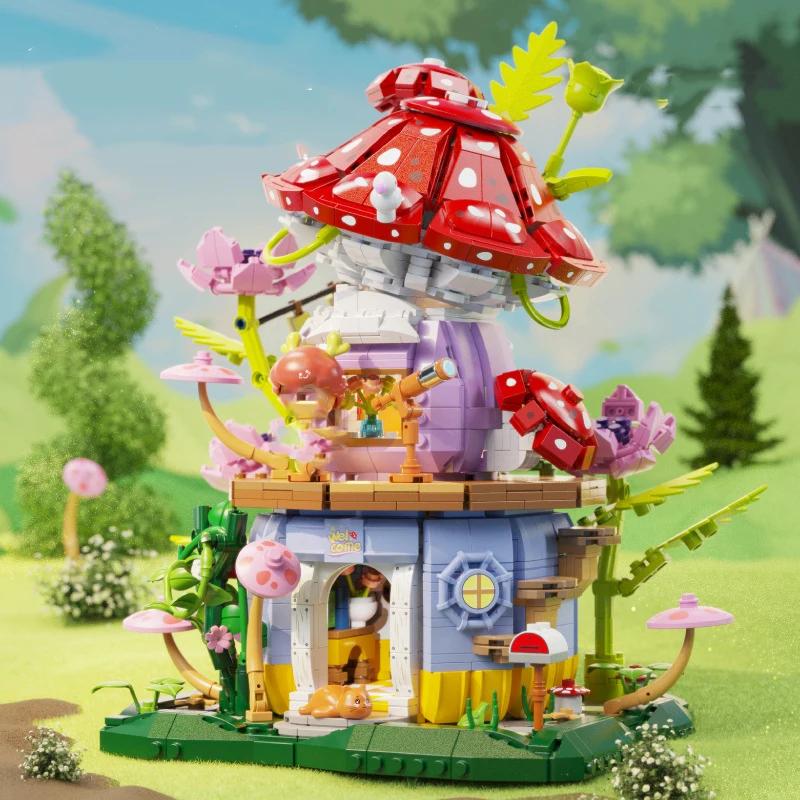 Flowers Carrot House Mushroom House Mini Building Blocks Carrot Forest House Bricks Set With Lights Children's Toys Gifts