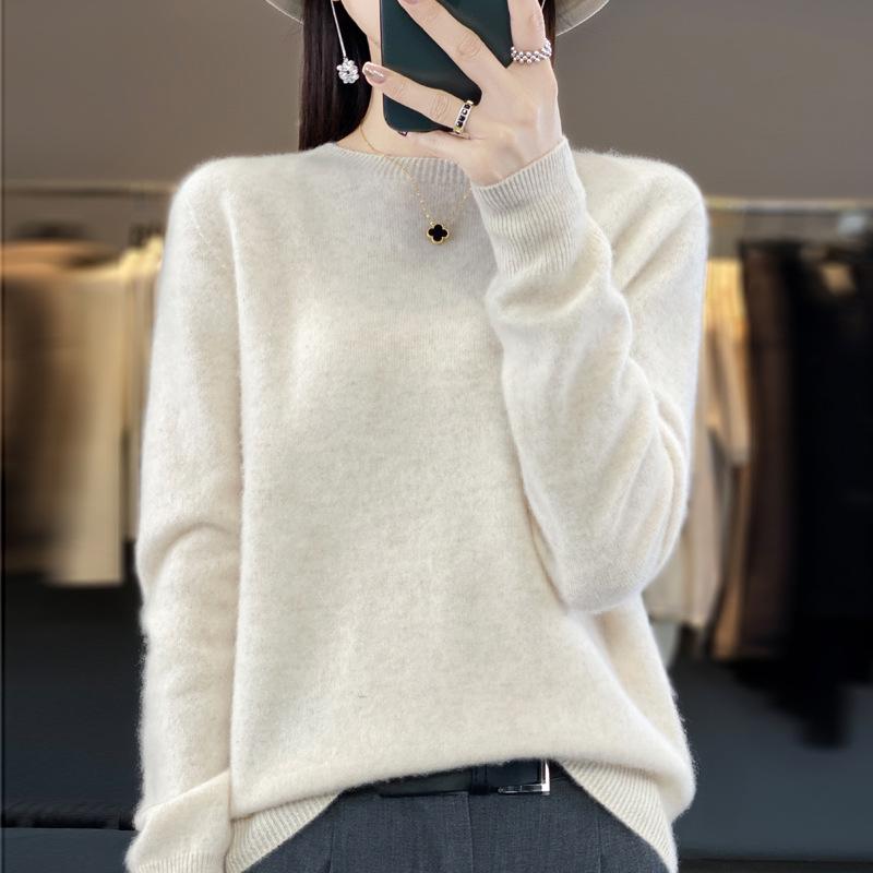 Women's Seamless Wool Cashmere Pullover Sweater - Round Neck, Loose Fit, Popular Seller for Spring, Autumn, & Winter.