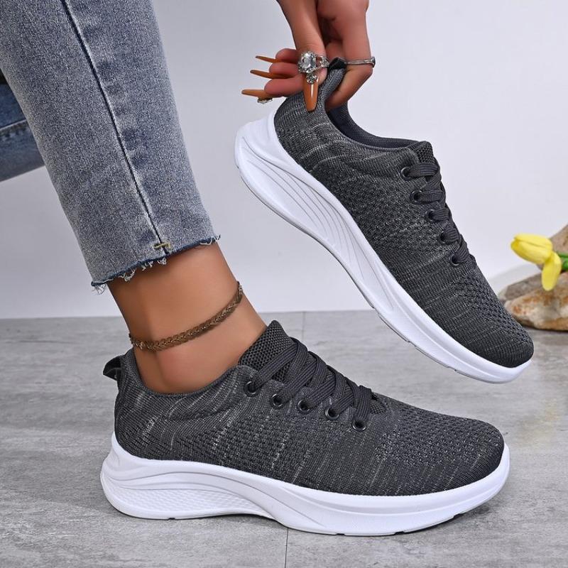 Women's Sneakers Round Toe Lace Up Chunky Platform Shoes Knit Fabric Casual Daily Athletic Footwear Thick Sole Pull Tab Design