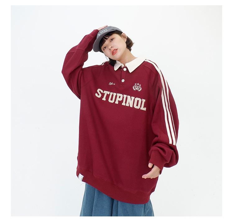 Women's Plus Size Striped Long Sleeve Polo, 2025 Retro Spring/Fall Loose Fit, Unisex Top