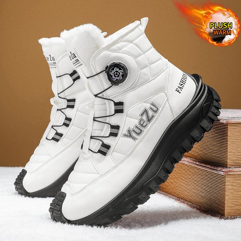 Winter new outdoor leisure cold-proof velvet thickened high-top cotton shoes rotating button trend versatile large size men's shoes
