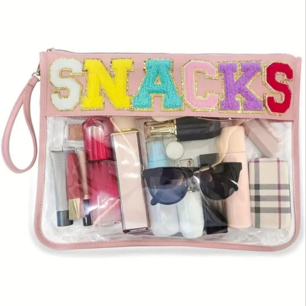 Waterproof Transparent Embroidered Makeup & Snack Bag with Large Capacity