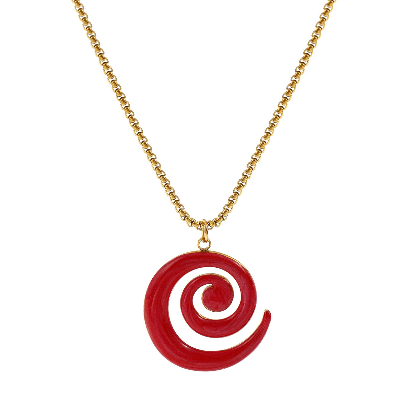 

304 Stainless Steel Spiral Pendant Charm Necklace 18K Gold Plated Box Chain 45cm + 5cm Enamel Pearlized For Women Party Gift червоний