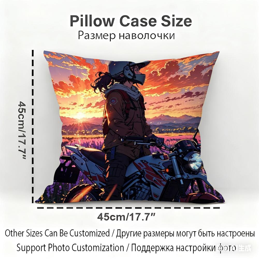 Female motorcyclist Cushion Household Decoration Linen Sofa Cushion Cover: Skin-Friendly & Breathable with Invisible Zipper