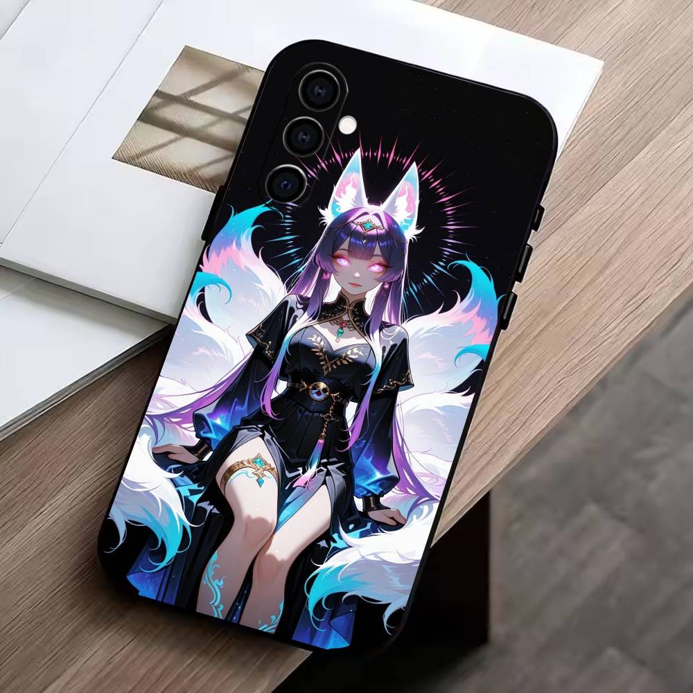 Fox Girl  Phone Case Black Silicone Soft For Samsung Galaxy A73,A72,A71,A70,A53,A52,A51 Samsung a71 4g