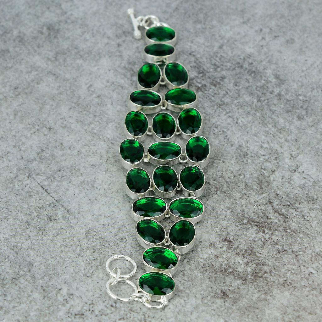 Chrome Diopside Gemstone Handmade 925 Sterling Silver Bracelet 7-8" M-296