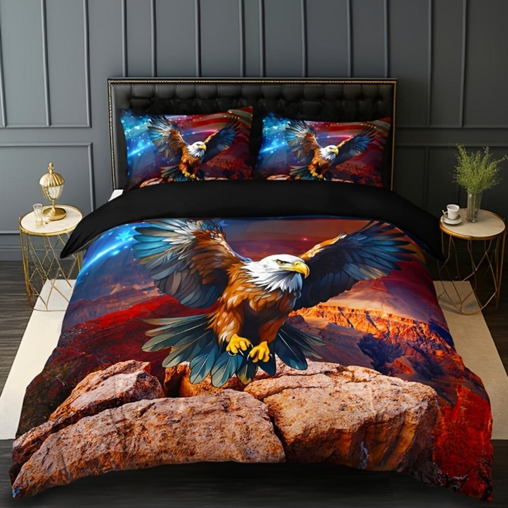 3pcs Majestic Eagle 3D Printed Bedding Set Soft Comfortable Duvet Cover King Queen Twin Single Size Bithday Gift Room Decoration