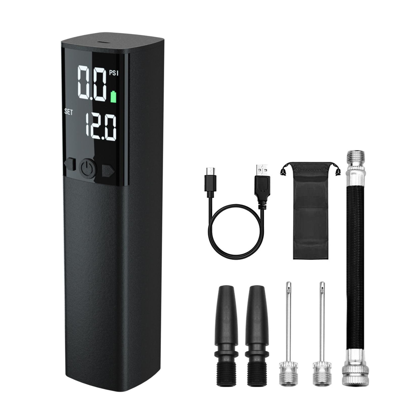 

Электрический насос для мячей Смарт Цифровой ЖК-дисплей Накачка 18 фунтов на квадратный дюйм Портативный насос для накачивания со светодиодным фонариком для футбола чёрный