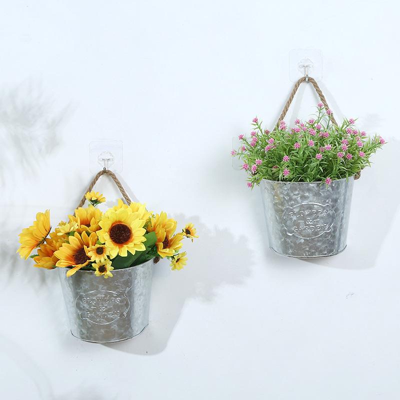 Wall Hanging Flower Bucket Home Flowerpot Garden Half Circle Design Decorative Accessories Iron Art Photography Props Decorations