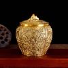 Kangqian Dragon & Phoenix Copper Tea Caddy - Dragon Head Storage Jar for Office Tea Ceremony