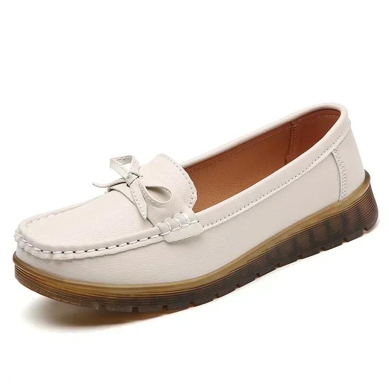 Mocasines Zapatillas Ligeras de Cuero Genuino para Mujer Zapatos Planos Suaves Antideslizantes Mocasines Estilo Nuevo Slip On Zapatos Casuales Bean