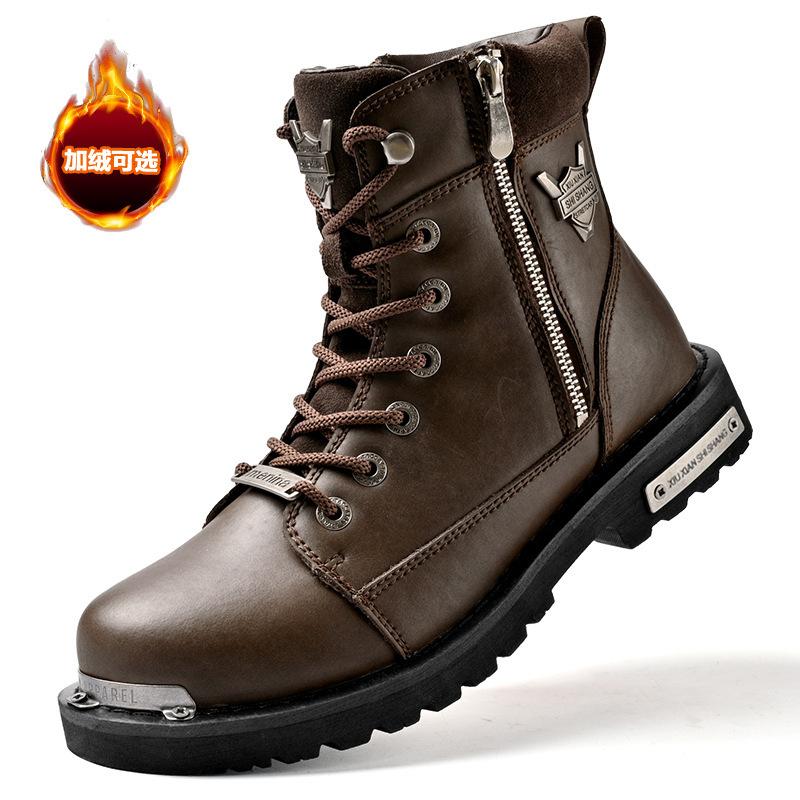 Martin boots fashionable men's high-top locomotive boots multi-zipper metal element non-slip and wear-resistant men Martin