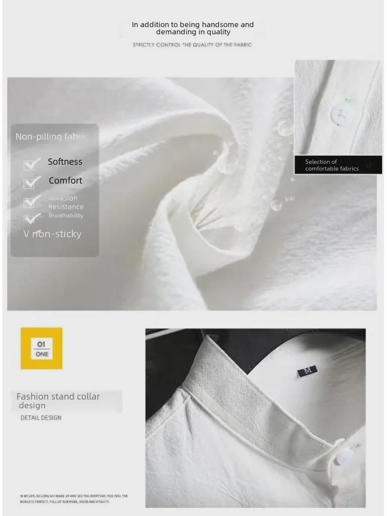 Men's Casual White Linen Shirt - Breathable, Loose-Fit, Three-Quarter Sleeve