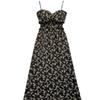 Women's Spring 2026 Floral Black Spaghetti Strap Dress: Strapless, Waist-Cinching, Slit, Long Tea Break Style