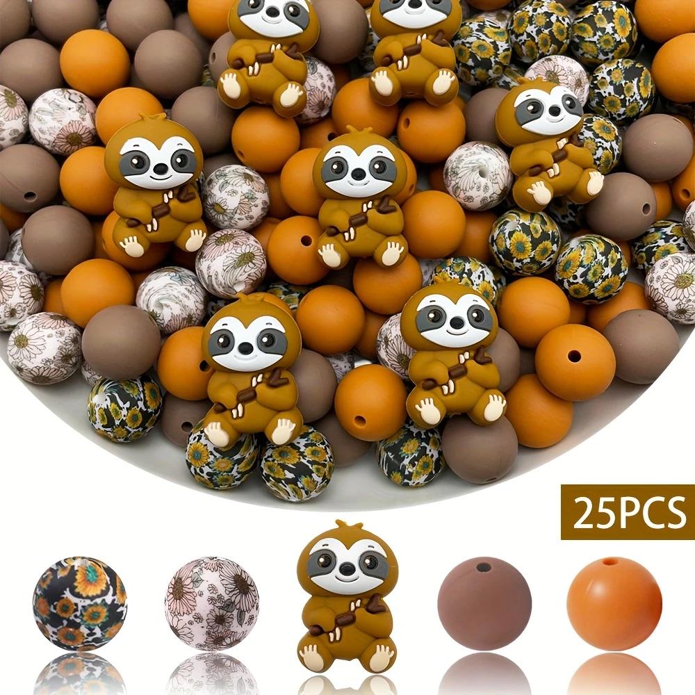 

25PCS sloth/animal silicone bead set, perfect for DIY handmade crafts such as keychains, necklaces, bracelets, etc
