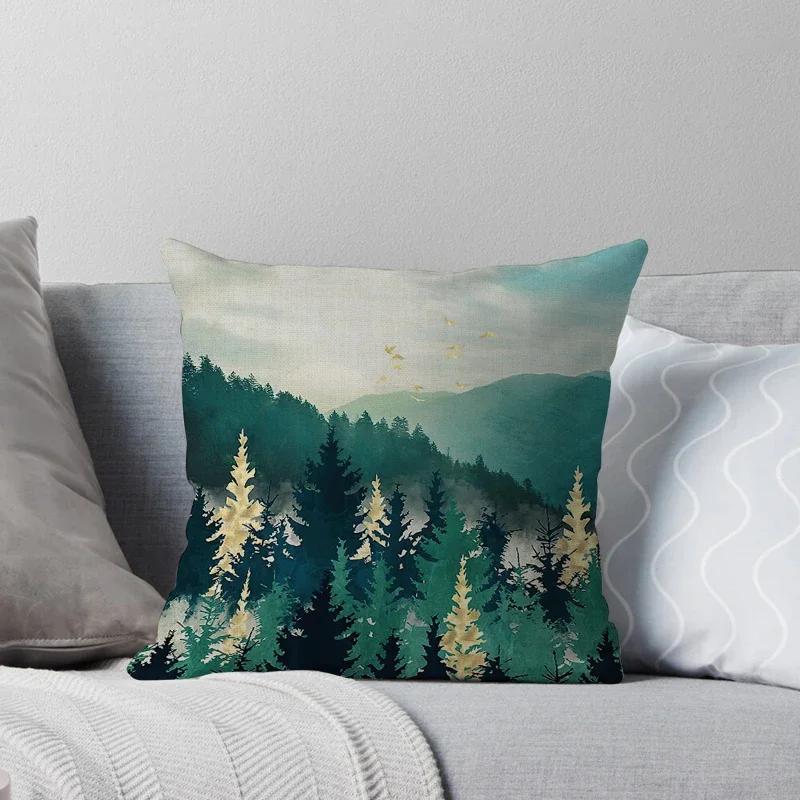 Geometric Landscape Patterns Throw Pillow Cover With Short Plush Print For Living Room Sofa Decoration Cushion Cover