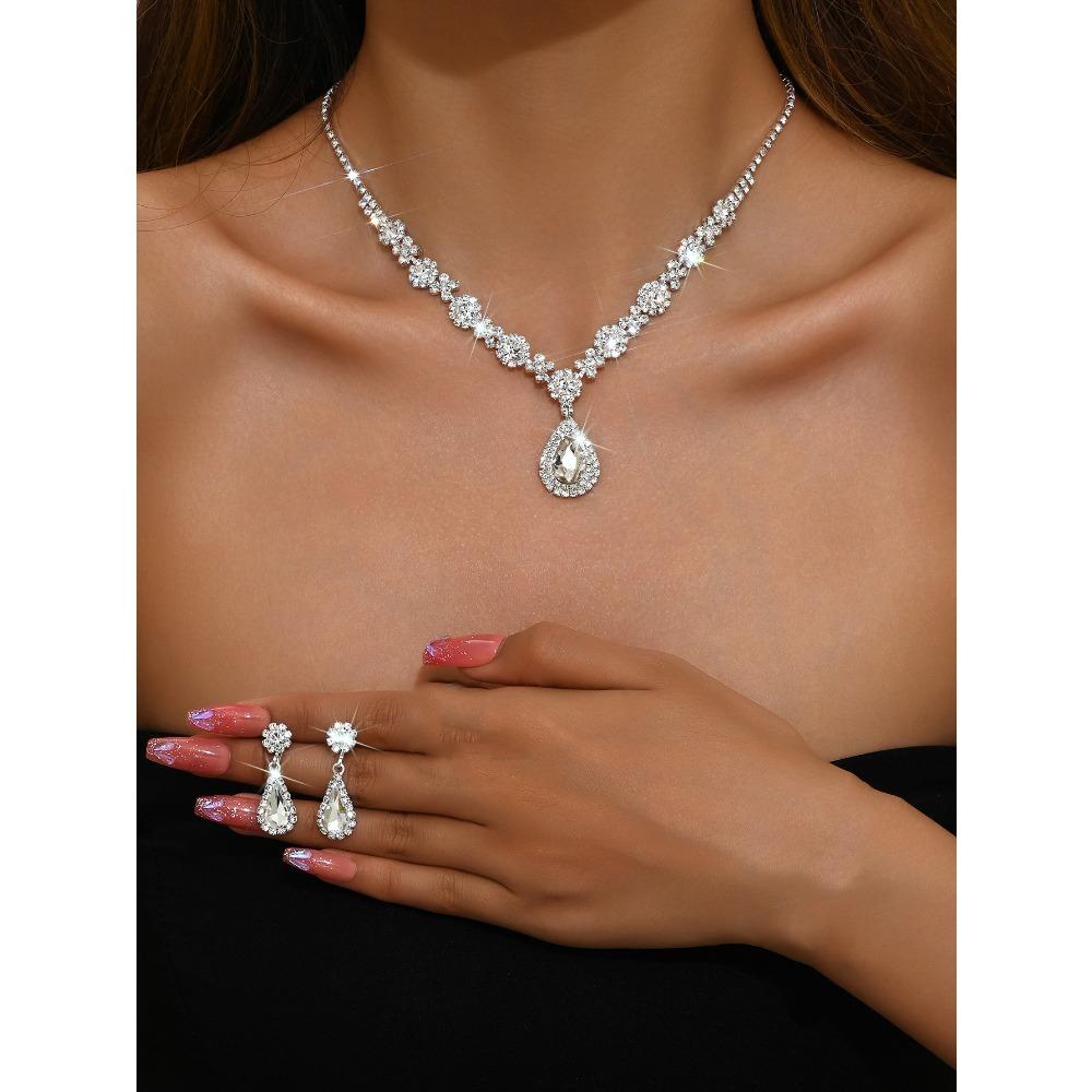 Jewelry High-end Crystal Gem Ladies Water Drop Necklace Earrings Bracelet Ring