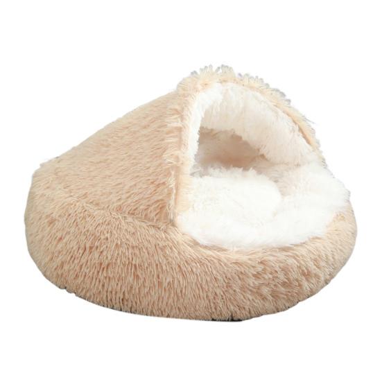 Pet House Warm Semi-Enclosed Kennel with Plush Lining Foldable Design Anti-Slip Bottom Stress-reducing Pet Bed