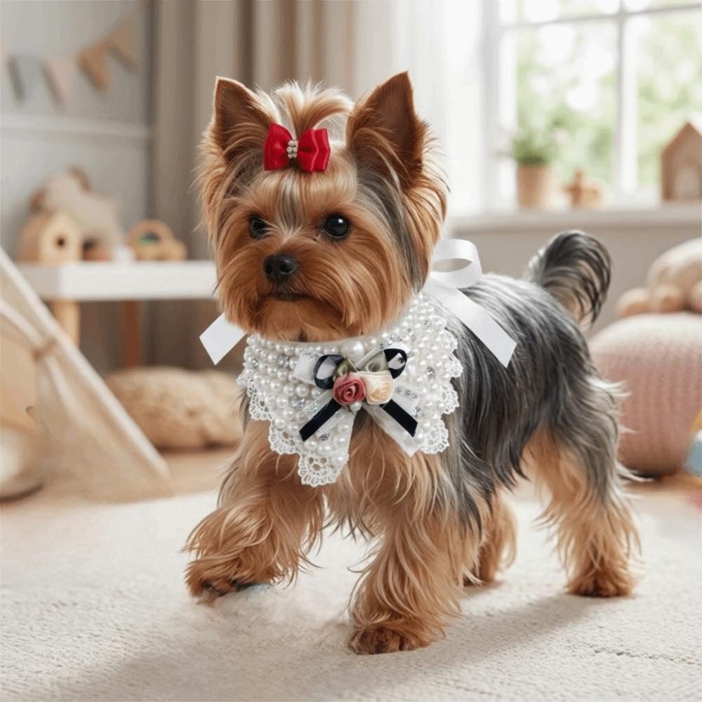 Bow Shape Pet Necklace Soft Liner Dog False Neck Band Pearl Bow Neck Band  Small Medium Breed