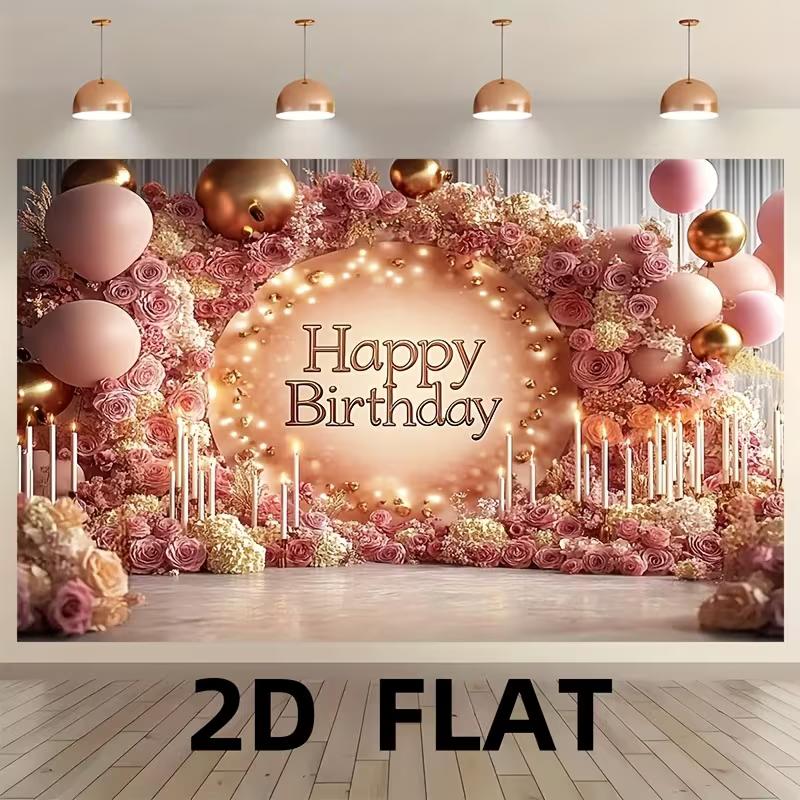 2D Colorful Graffiti Birthday Backdrop Banner with Boombox & Music Notes