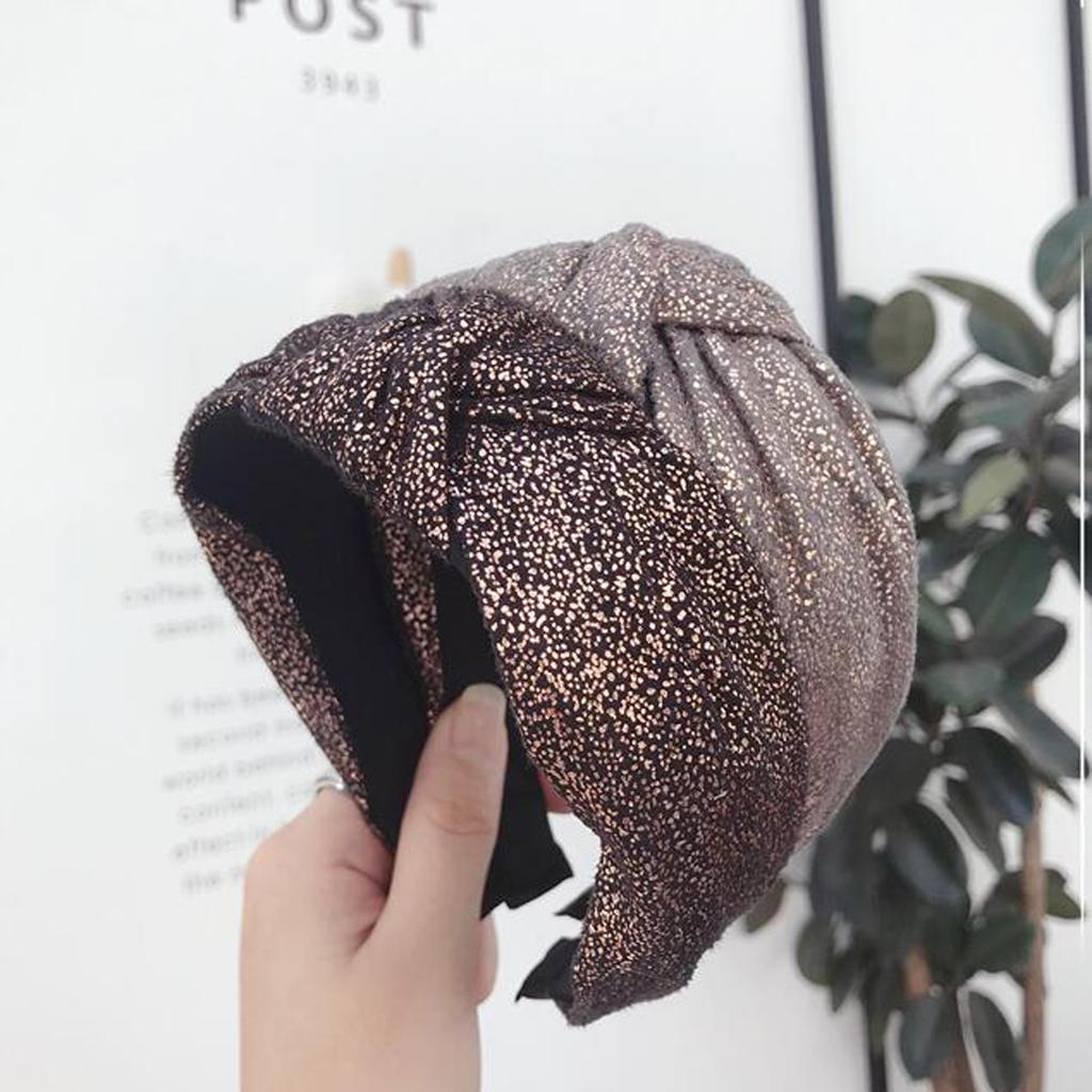 New Vintage Hairband Women Shining Stamping Cloth Wide Side Center Knot Headband Adult Classic Hair Accessories