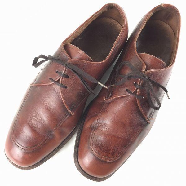 80s-90s Vintage FLORSHEIM Goodyear Welted Leather U-Tip Business Shoes Brown Wide 9.5 5E 27.5(USED)