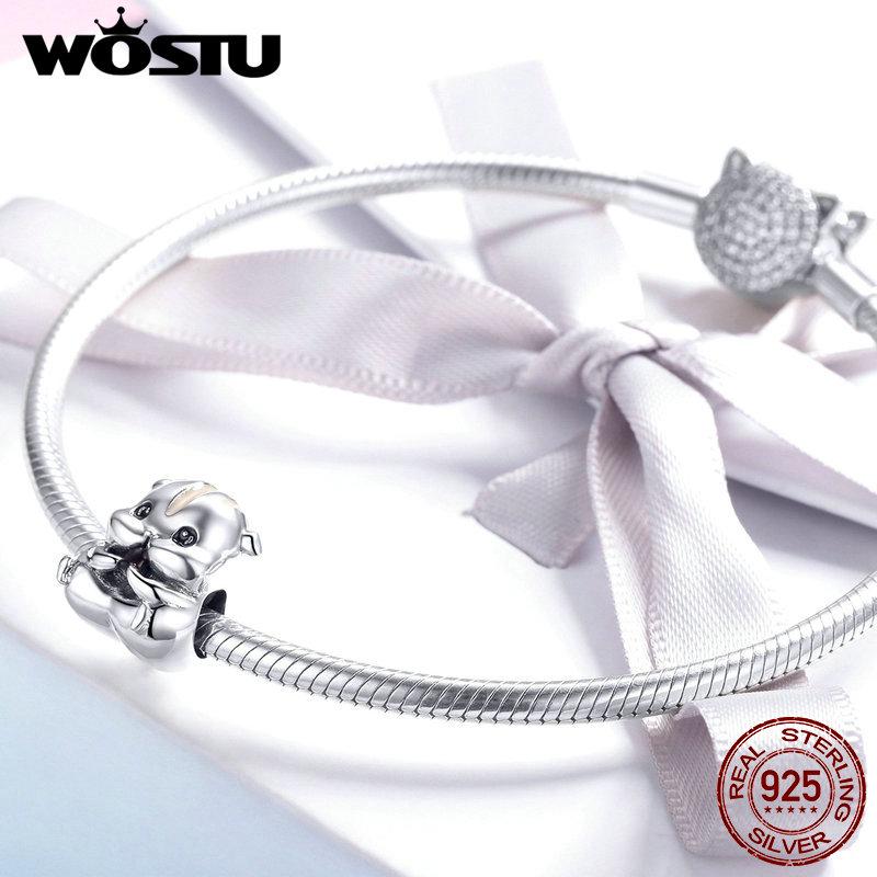 WOSTU Cute Animal Charm 925 Sterling Silver Hamster Beads Fit Original Bracelet Bangle Pendant For Women Jewelry Making CQC1133