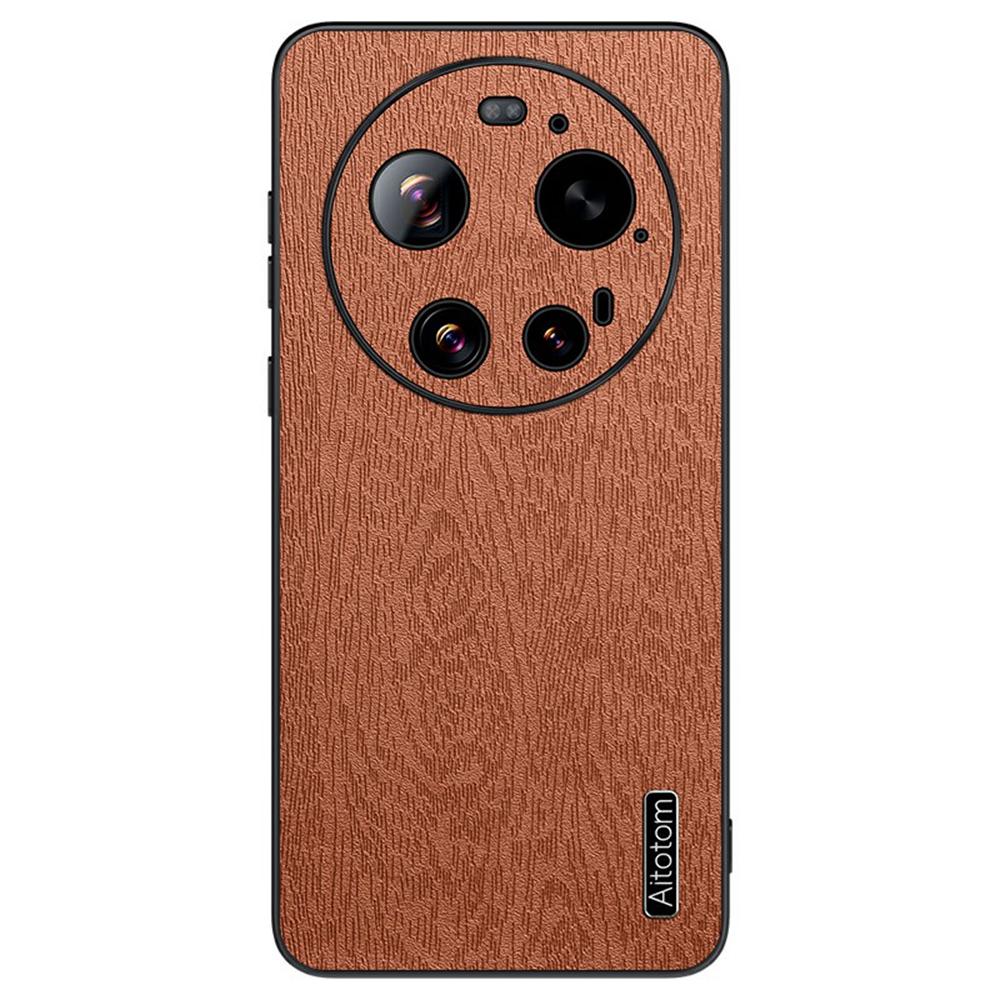 Für Xiaomi 17 Ultra 5G Hülle Holzstruktur PU-Lederbeschichtete PC-TPU-Handyhülle