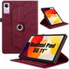 Case for Xiaomi Redmi Pad SE 11 Inches, Red Synthetic Leather Rotating Case with Tree Pattern