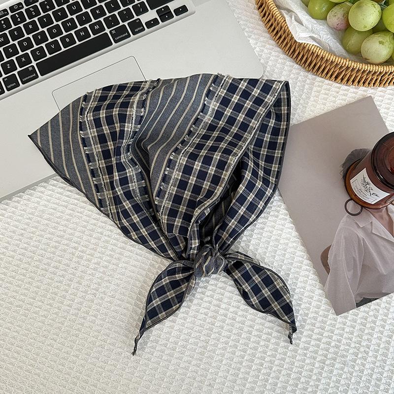 Triangular Small Scarf Scarf Women's New Literary Plaid High-end Neck Protection Headscarf Waist Silk Scarf Tie Headband