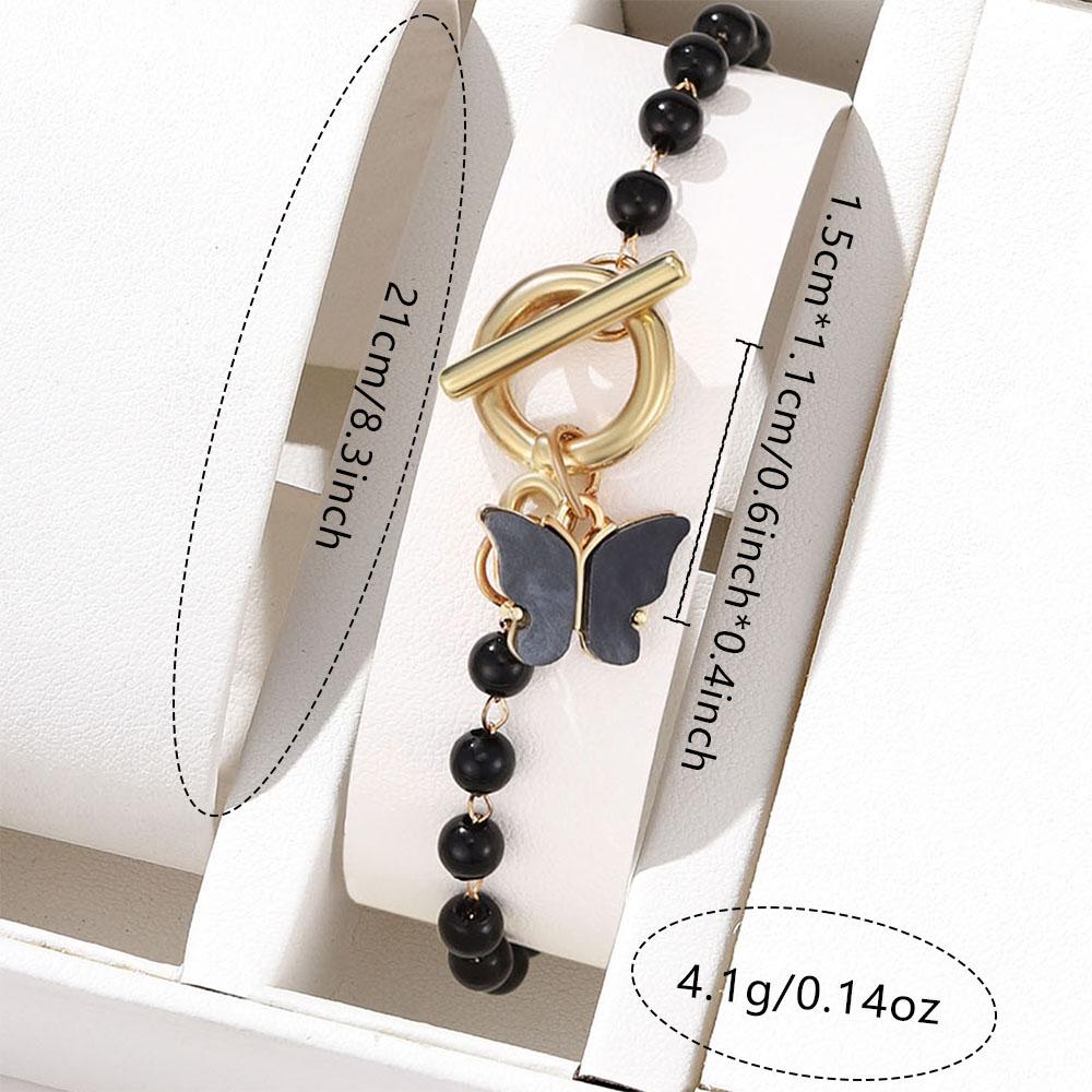 1 Set Neutral Black Beaded Butterfly Pattern Bracelet Fashionable Versatile Light Luxury Niche High-end Personalized Accessories