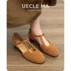 Sheepskin version~ Retro woven beautiful Roman sandals women's skirt hollow Mary Jane thick heel bag head single shoes women