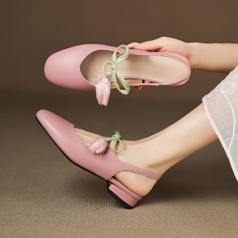 Summer women's bag head sandals solid color low-heeled flat-soled sandals women's soft-soled large and small size women's shoes new rear empty sandals