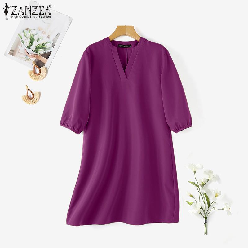 ZANZEA Dámské ležérní šaty s výstřihem do V a volným 3/4 rukávem