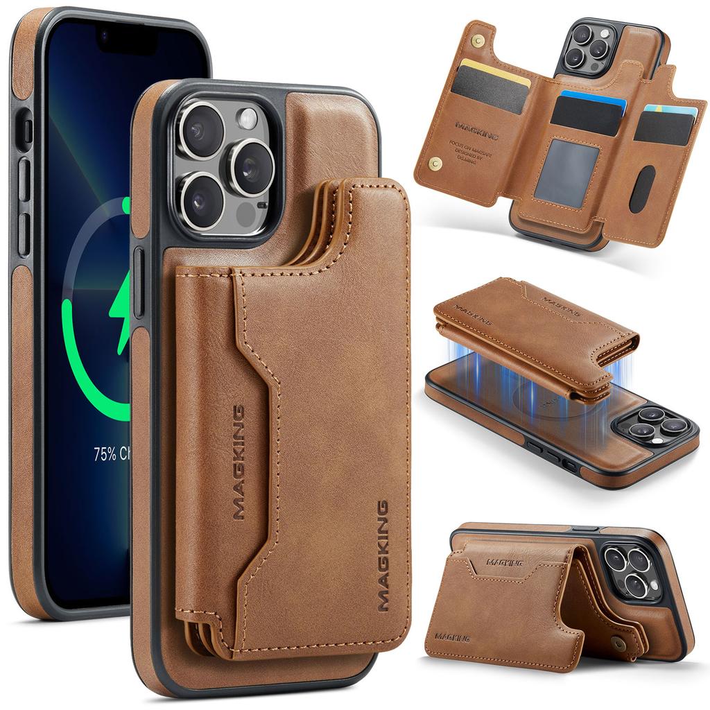 MAGKING K3 Series For iPhone 13 Pro Max Case Compatible with MagSafe Wallet PC+TPU+PU Phone Cover