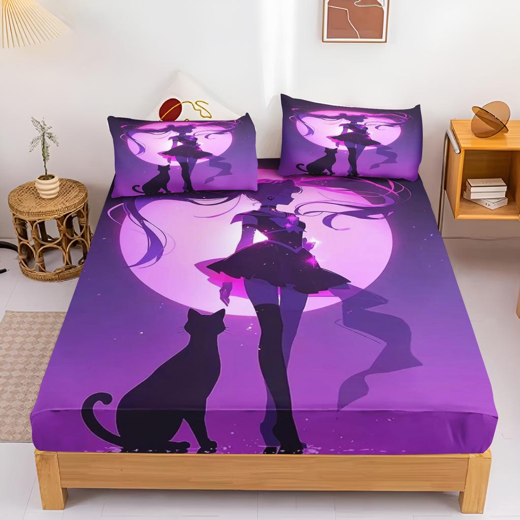 Fitted Sheet Beautiful Girls Children'S Polyester Cartoon Digital Print Elastic Cute Bedding Cover For Teenagers